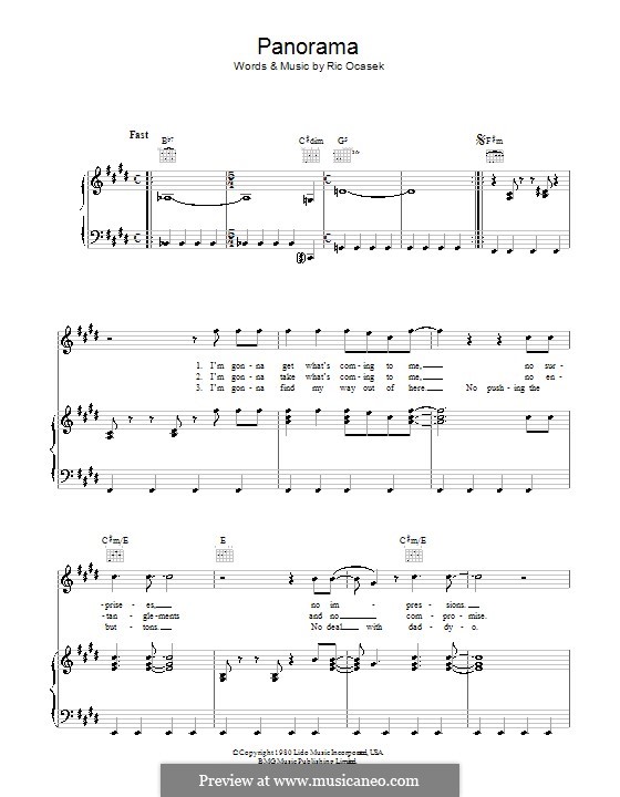 Panorama (The Cars): Für Stimme und Klavier (oder Gitarre) by Ric Ocasek