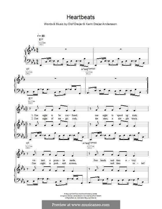 Heartbeats (Jose Gonzalez): Für Stimme und Klavier (oder Gitarre) by Karin Dreijer Andersson, Olof Bjorn Dreijer