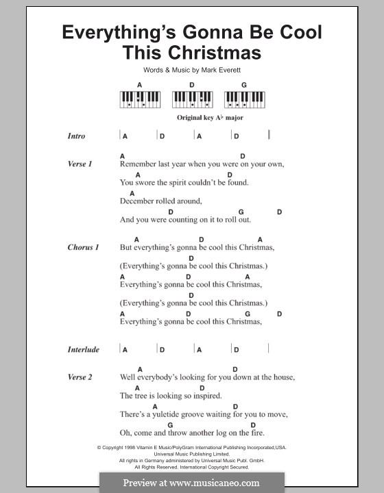 Everything's Gonna Be Cool This Christmas (Eels): Text und Akkorde für Klavier by Mark Everett