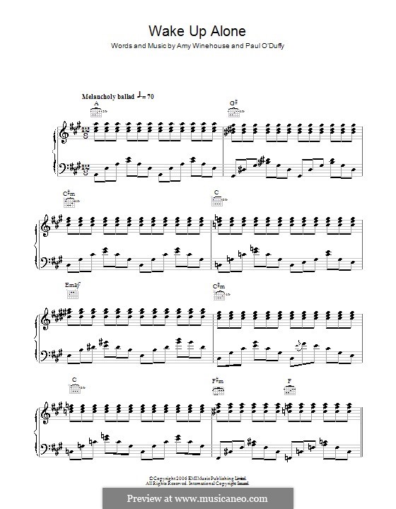 Wake Up Alone: Für Stimme und Klavier (oder Gitarre) by Amy Winehouse, Paul Staveley O'Duffy