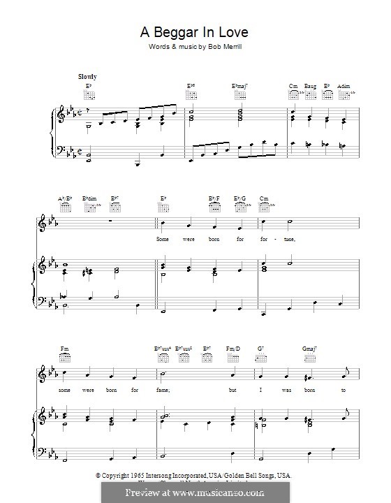 A Beggar in Love: Für Stimme und Klavier (oder Gitarre) by Bob Merrill