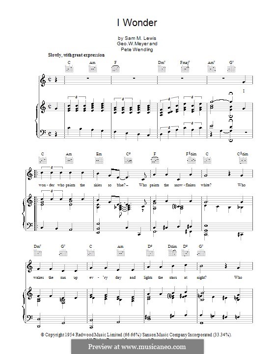 I Wonder (Dickie Valentine): Für Stimme und Klavier (oder Gitarre) by George W. Meyer, Pete Wendling, Samuel Lewis