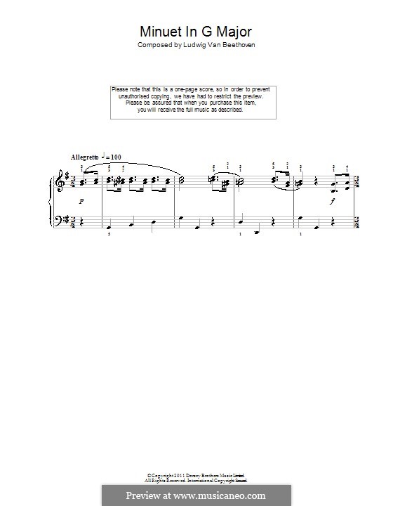 Menuett in G-Dur: Für Klavier (mit Applikatur) by Ludwig van Beethoven