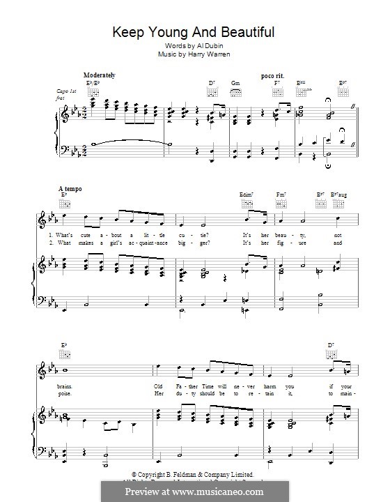 Keep Young and Beautiful: Für Stimme und Klavier (oder Gitarre) by Harry Warren