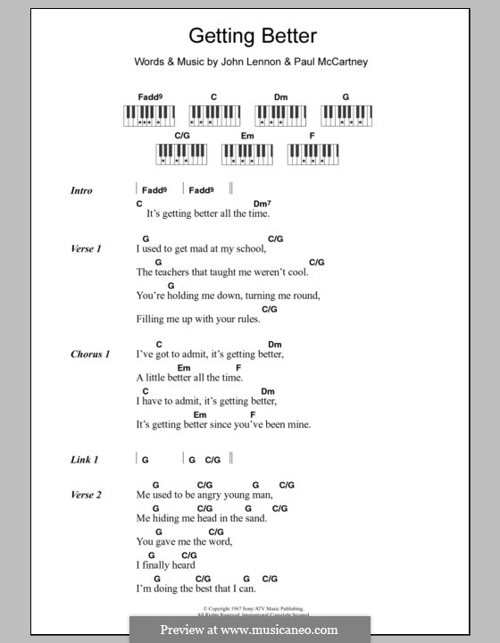 Getting Better (The Beatles): Text und Akkorde für Klavier by John Lennon, Paul McCartney