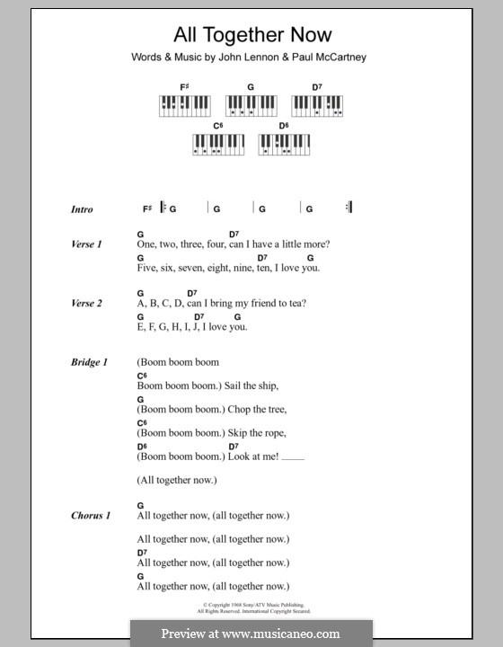 All Together Now (The Beatles): Text und Akkorde für Klavier by John Lennon, Paul McCartney