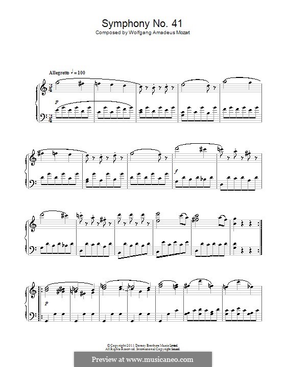 Sinfonie Nr.41 in C-Dur 'Jupiter', K.551: Menuett. Bearbeitung für Klavier by Wolfgang Amadeus Mozart