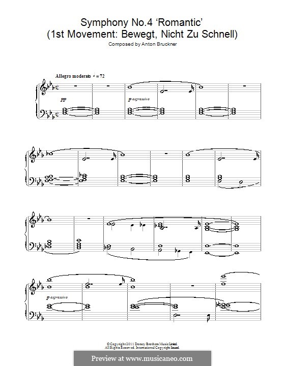 Sinfonie Nr.4 in Es-Dur 'Romantische', WAB 104: Teil I. Bearbeitung für zwei Klaviere, vierhändig by Anton Bruckner