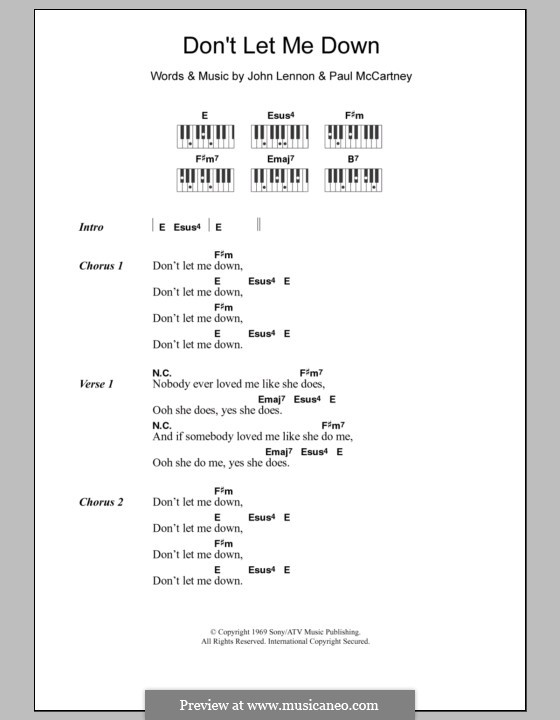 Don't Let Me Down (The Beatles): Text und Akkorde für Klavier by John Lennon, Paul McCartney