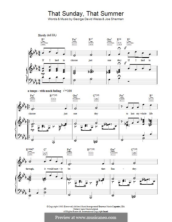 That Sunday That Summer (If I Had to Choose): Für Stimme und Klavier (oder Gitarre) by George David Weiss, Joe Sherman