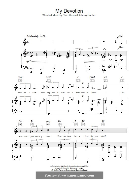 My Devotion (Dinah Washington): Für Stimme und Klavier (oder Gitarre) by Johnny Napton, Roc Hillman