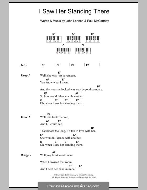 I Saw Her Standing There (The Beatles): Text und Akkorde für Klavier by John Lennon, Paul McCartney