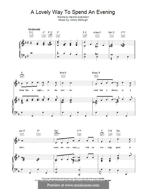 A Lovely Way to Spend an Evening (Frank Sinatra): Für Stimme und Klavier (oder Gitarre) by Jimmy McHugh