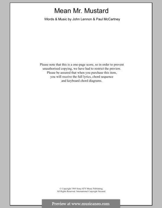 Mean Mr. Mustard (The Beatles): Text und Akkorde für Klavier by John Lennon, Paul McCartney