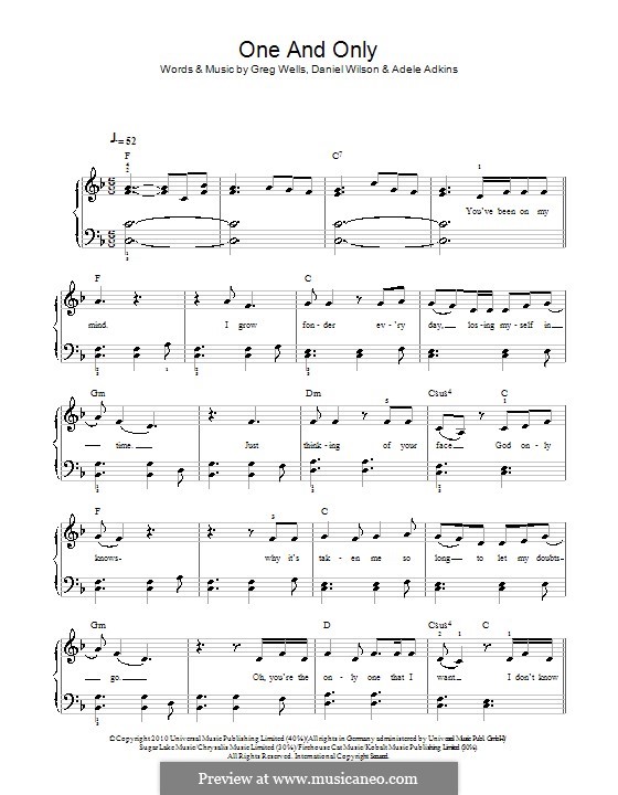 One and Only: Einfache Noten für Klavier by Adele, Daniel Wilson, Greg Wells