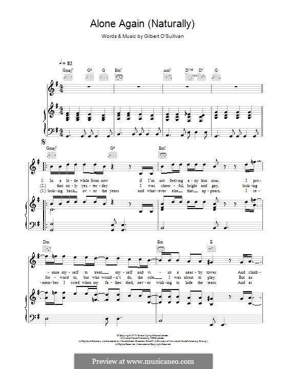 Alone Again (Naturally): Für Stimme und Klavier (oder Gitarre) by Gilbert O'Sullivan