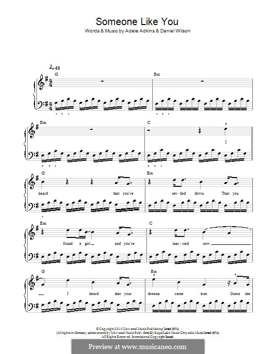Someone Like You: Einfache Noten für Klavier (G-Dur) by Adele, Daniel Wilson