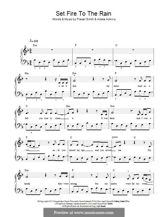 Set Fire to the Rain: Für Klavier (leicht, mit Text) by Adele, Fraser T. Smith