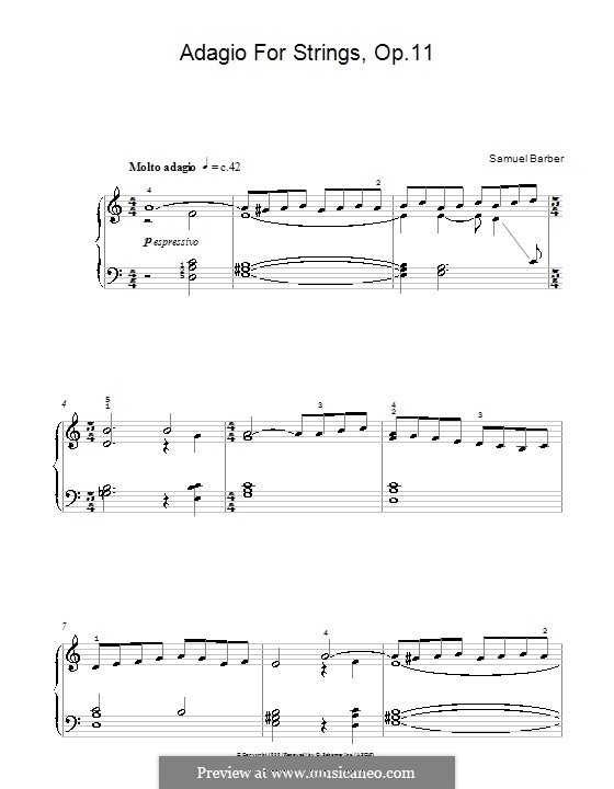 Adagio für Streicher, Op.11: Version für leichtes Klavier by Samuel Barber