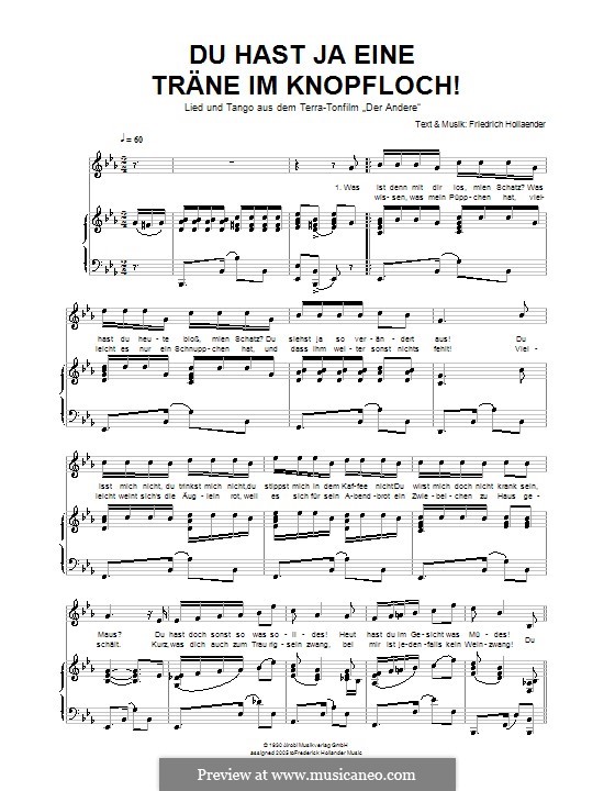 Du hast ja eine Träne im Knopfloch!: Für Stimme und Klavier by Friedrich Holländer