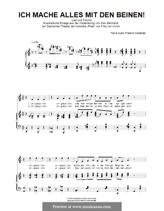 Ich mache alles mit den Beinen!: Für Stimme und Klavier by Friedrich Holländer