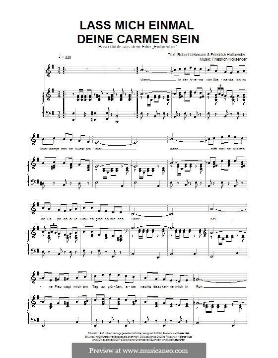 Lass mich einmal deine Carmen Sein: Für Stimme und Klavier by Friedrich Holländer
