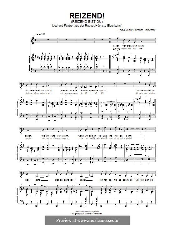Reizend! (Reizend bist du): Für Stimme und Klavier by Friedrich Holländer