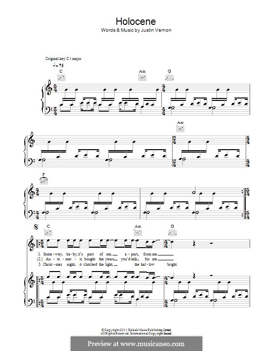 Holocene (Bon Iver): Für Stimme und Klavier (oder Gitarre) by Justin Vernon