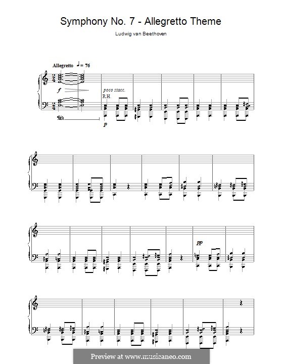 Movement II (Printable scores): Theme. Version for piano by Ludwig van Beethoven
