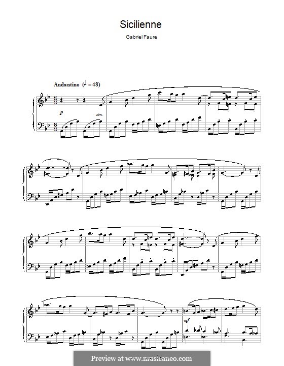 Sicilienne für Cello und Klavier, Op.78: Version für Klavier by Gabriel Fauré