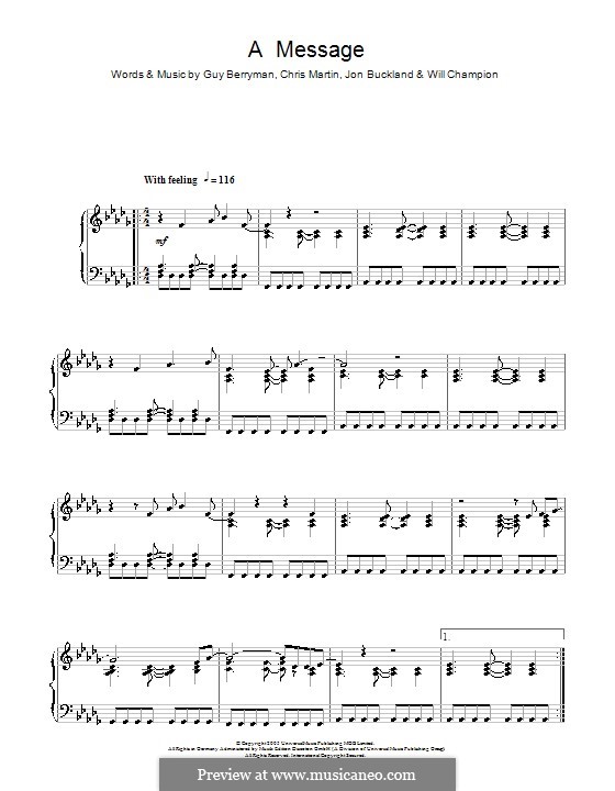 A Message (Coldplay): Für Klavier by Chris Martin, Guy Berryman, Jonny Buckland, Will Champion