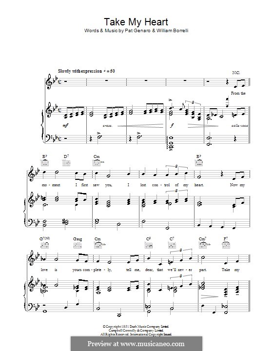 Take My Heart (Al Martino): Für Stimme und Klavier (oder Gitarre) by William Borrelli, Pat Genaro