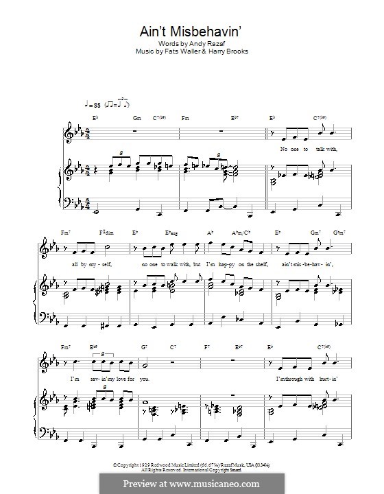 Ain't Misbehavin': Für Stimme und Klavier (oder Gitarre) by Fats Waller, Harry Brooks