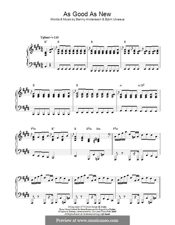 As Good As New (ABBA): Für Stimme und Klavier (oder Gitarre) by Benny Andersson, Björn Ulvaeus