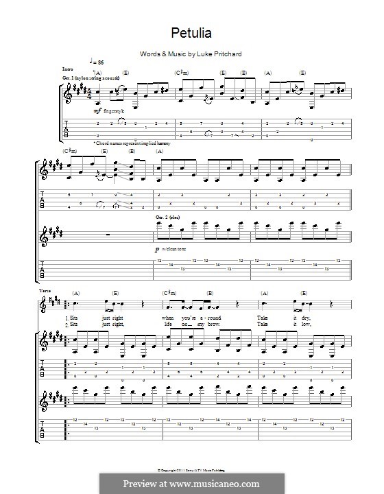 Petulia (The Kooks): Für Gitarre mit Tab by Luke Pritchard