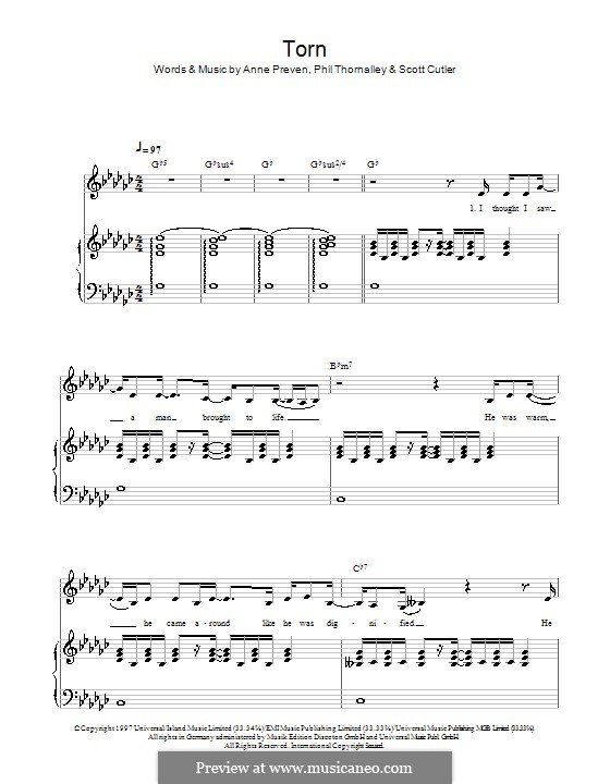 Torn (Natalie Imbruglia): Für Stimme und Klavier by Anne Preven, Phil Thornalley, Scott Cutler