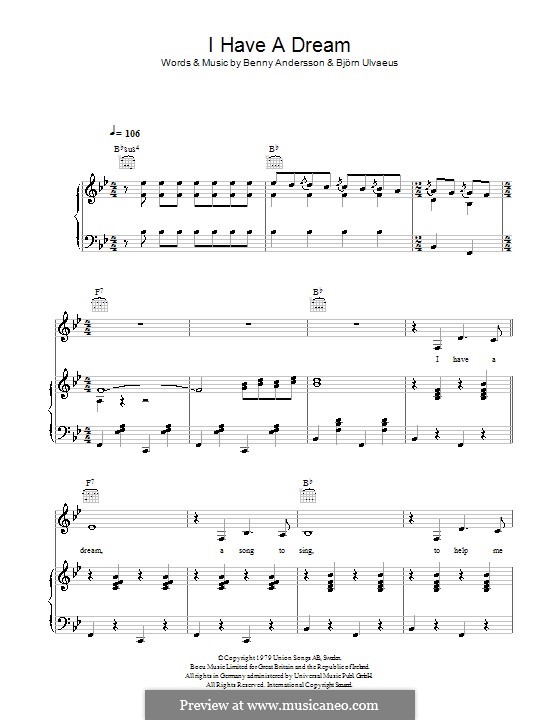 I Have a Dream (ABBA): Für Stimme und Klavier (oder Gitarre) by Benny Andersson, Björn Ulvaeus