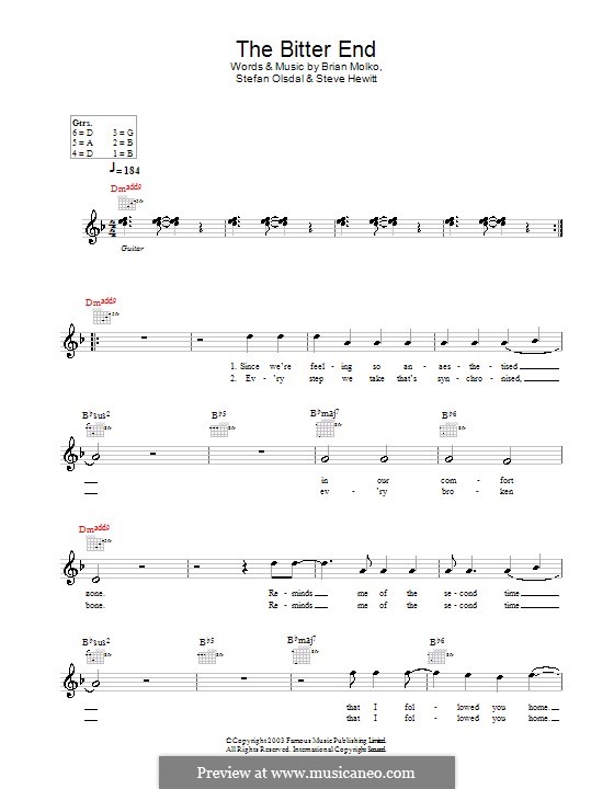 The Bitter End (Placebo): Melodie, Text und Akkorde by Brian Molko, Stefan Olsdal, Steve Hewitt