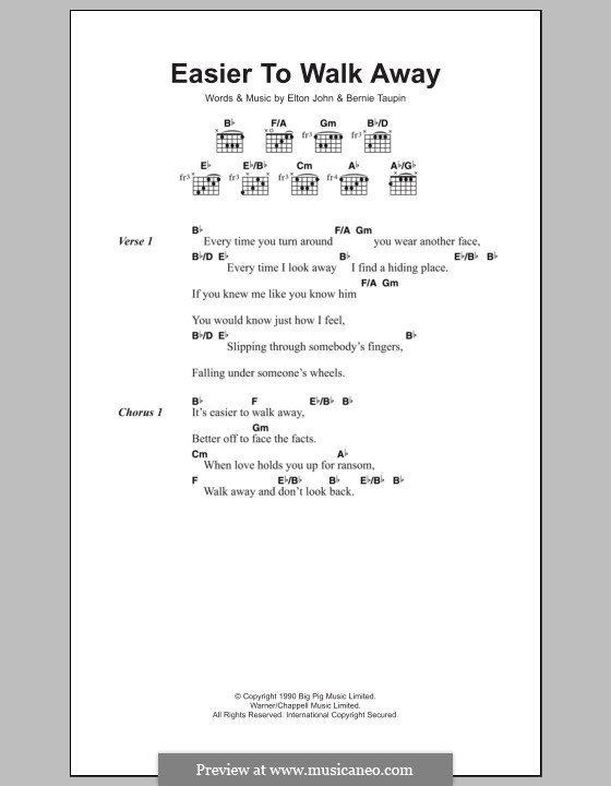 Easier to Walk Away: Text und Akkorde by Elton John