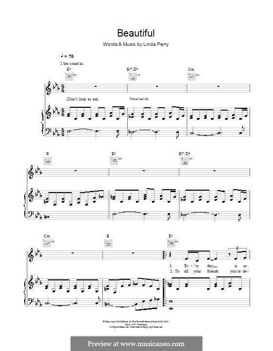 Beautifull (Christina Aguilera & Beverly McClellan): Für Stimme und Klavier (oder Gitarre) by Linda Perry