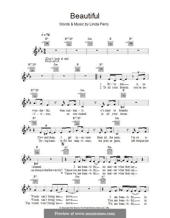 Beautifull (Christina Aguilera & Beverly McClellan): Melodie, Text und Akkorde by Linda Perry