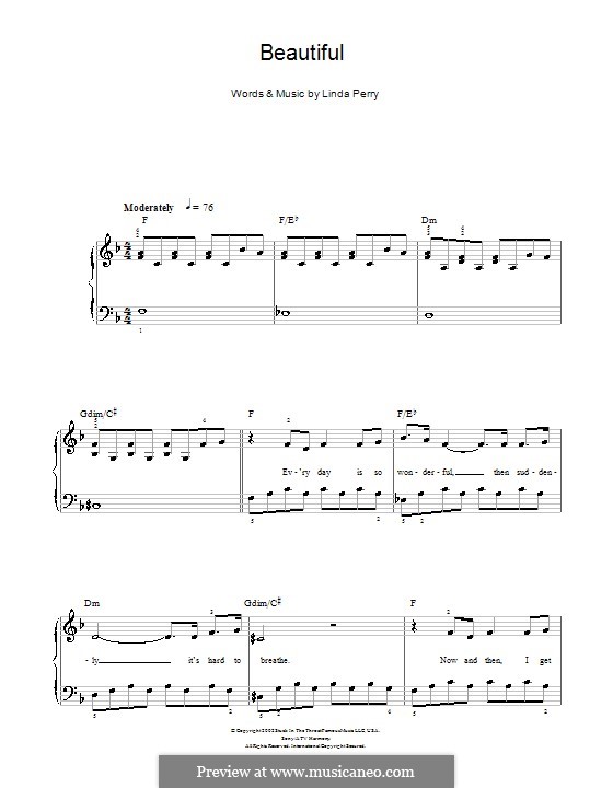 Beautifull (Christina Aguilera & Beverly McClellan): Für Klavier, leicht (F-Dur) by Linda Perry