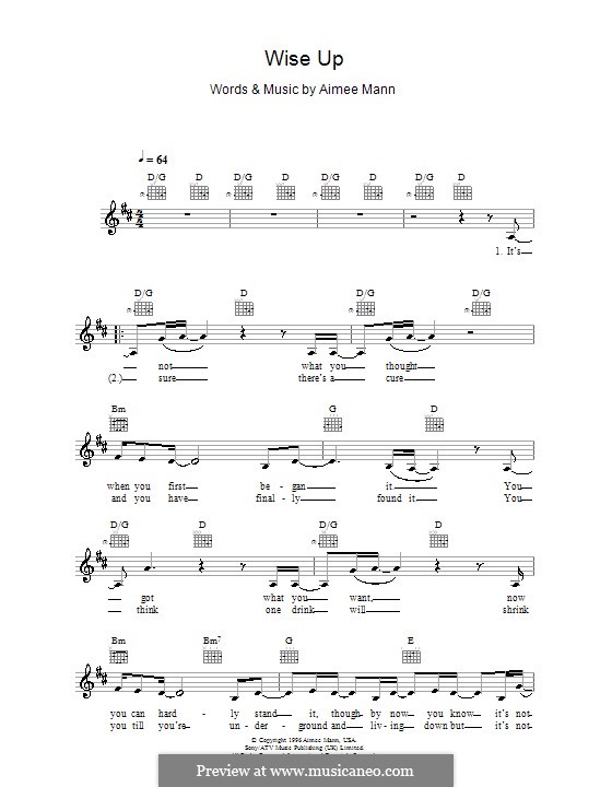 Wise Up (from Magnolia): Melodie, Text und Akkorde by Aimee Mann