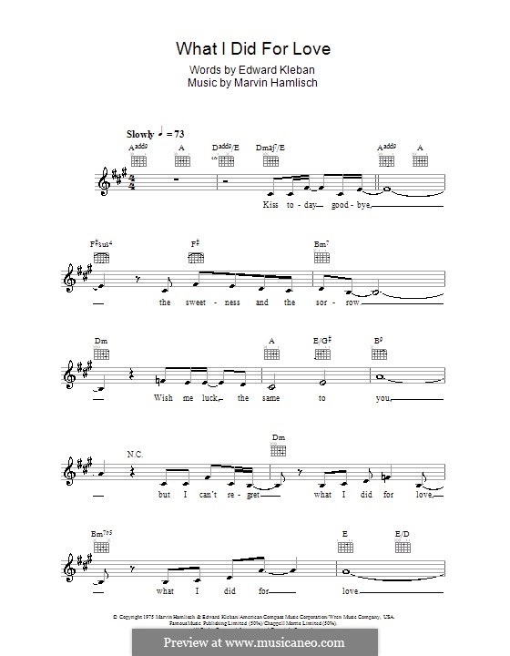 What I Did for Love (Priscilla Lopez): Melodie, Text und Akkorde by Marvin Hamlisch