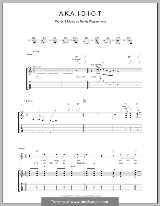 A.K.A. I-D-I-O-T (The Hives): Für Gitarre mit Tabulatur by Randy Fitzsimmons