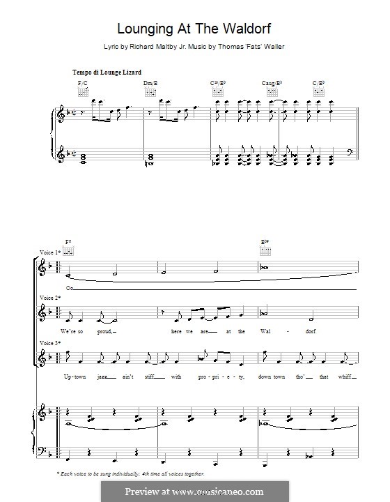 Lounging at the Waldorf: Für Stimme und Klavier (oder Gitarre) by Fats Waller