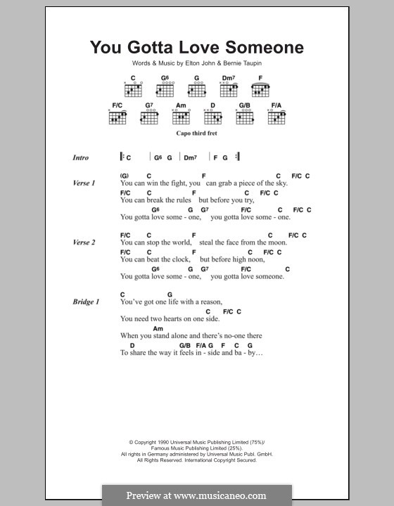 You Gotta Love Someone: Text und Akkorde by Elton John