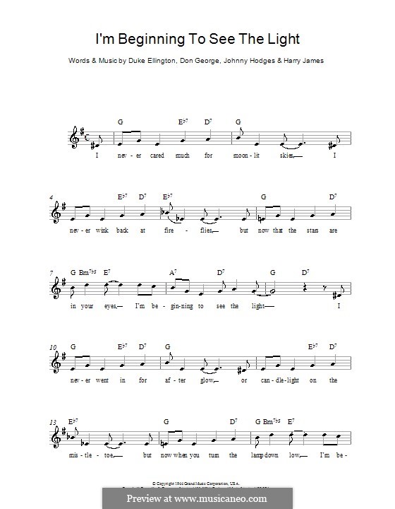 I'm Beginning to See the Light: Melodie, Text und Akkorde by John Hodges, Don George, Duke Ellington, Harry James