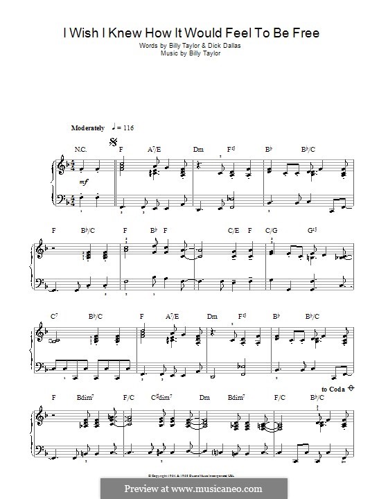 I Wish I Knew How it Would Feel to Be Free: For easy piano  (high quality sheet music) by Billy Taylor