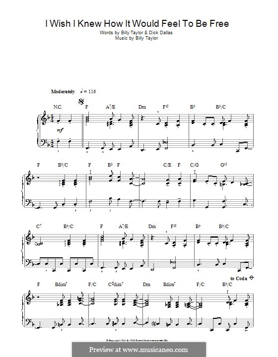 I Wish I Knew How it Would Feel to Be Free: For easy piano  (high quality sheet music) by Billy Taylor